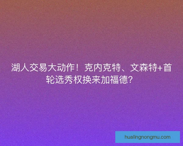 湖人交易大动作！克内克特、文森特+首轮选秀权换来加福德？