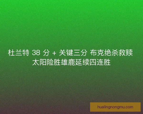 杜兰特 38 分 + 关键三分 布克绝杀救赎 太阳险胜雄鹿延续四连胜